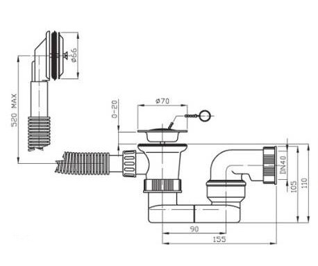 Sifon vanový s přepadem DN40